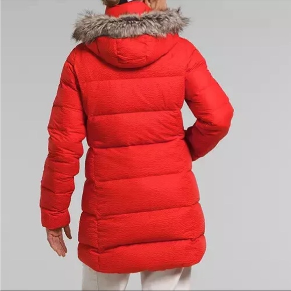 THE NORTH FACE WOMENS DREAMER PARKINA JACKET FIERY RED NWT FAUX FUR - Picture 2 of 3